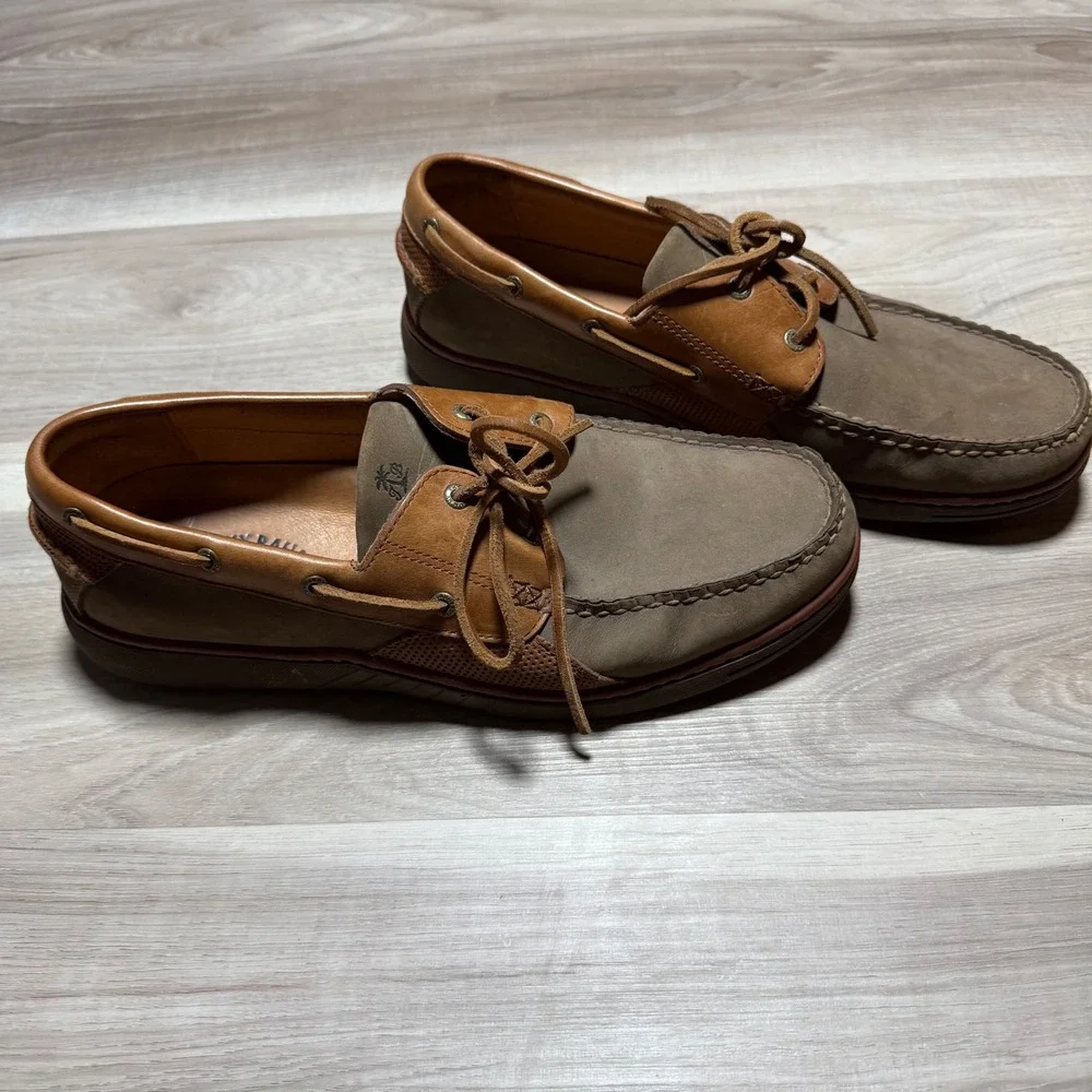 Tommy Bahama Boat Shoes Mens 12 Brown Olive Leather Suede TB-266 Loafers‎ Casual